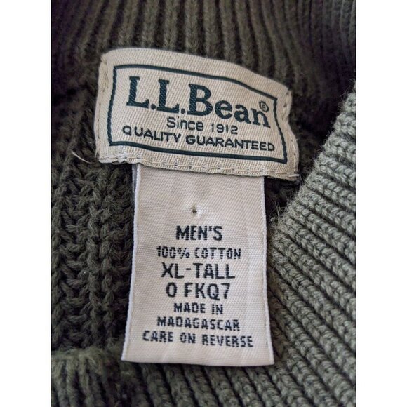 LL Bean Sweater Mens XL Tall Green Henley Cotton Ribbed Knit Pullover Outdoors - Picture 3 of 4